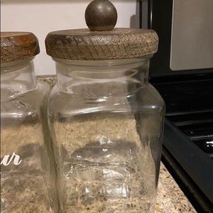 Tall glass canister with wooden lid